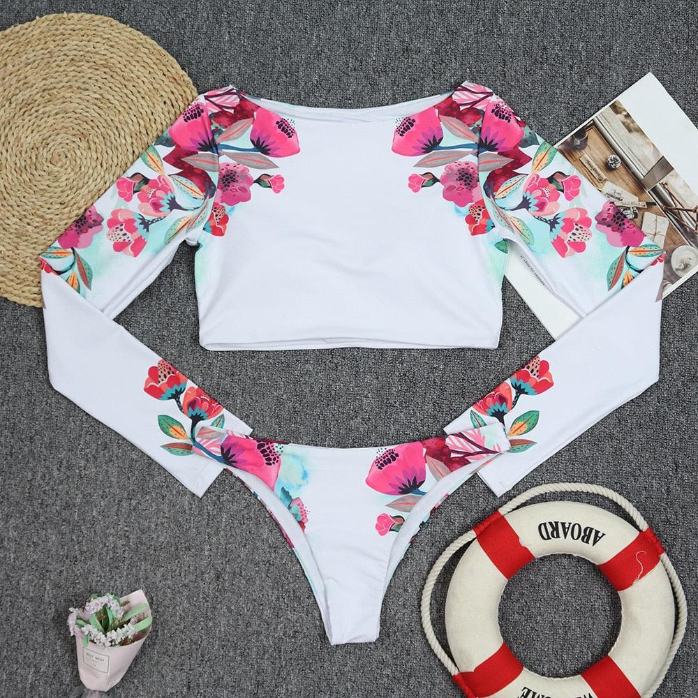 Surfing Swimsuit For Women Bikini Long Sleeve Swimwear Tiger Print Push Up Summer Bath Suit Two Piece Surfing Rash Guard Bikini Long Sleeve Swimsuit Set - DEA collection