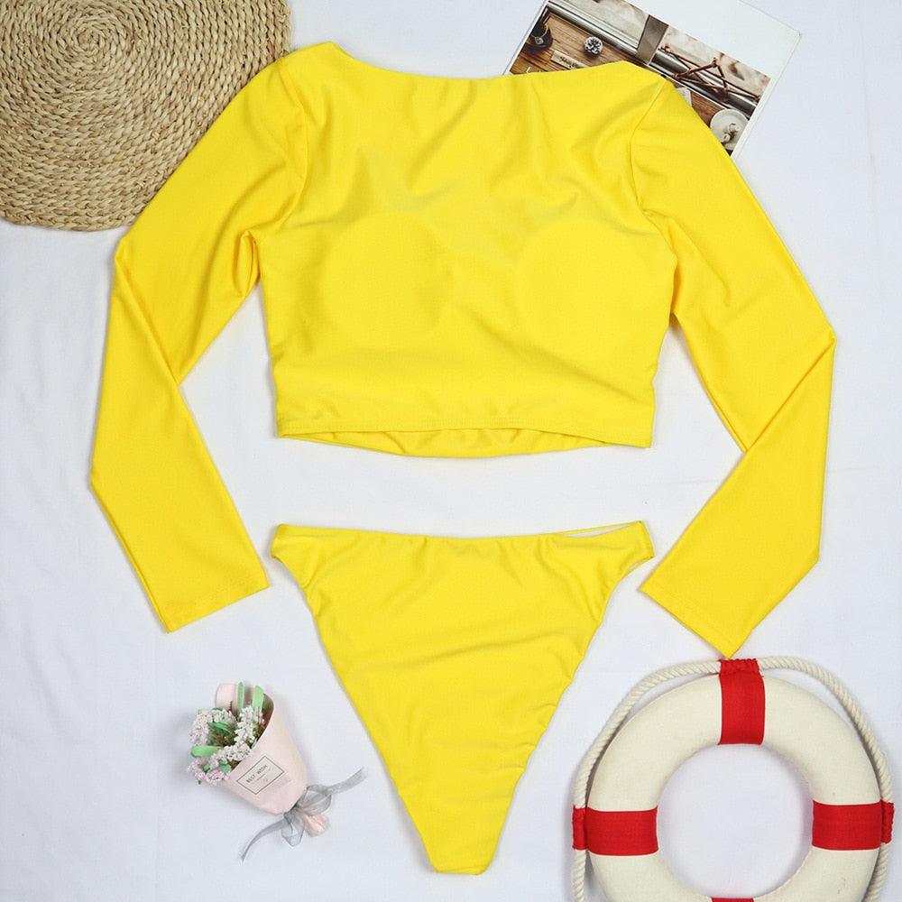 Surfing Swimsuit For Women Bikini Long Sleeve Swimwear Tiger Print Push Up Summer Bath Suit Two Piece Surfing Rash Guard Bikini Long Sleeve Swimsuit Set - DEA collection