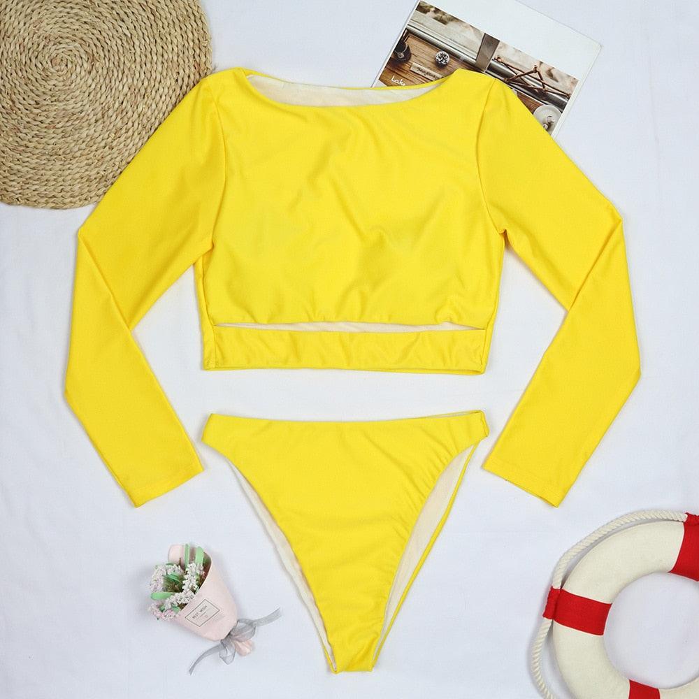 Surfing Swimsuit For Women Bikini Long Sleeve Swimwear Tiger Print Push Up Summer Bath Suit Two Piece Surfing Rash Guard Bikini Long Sleeve Swimsuit Set - DEA collection