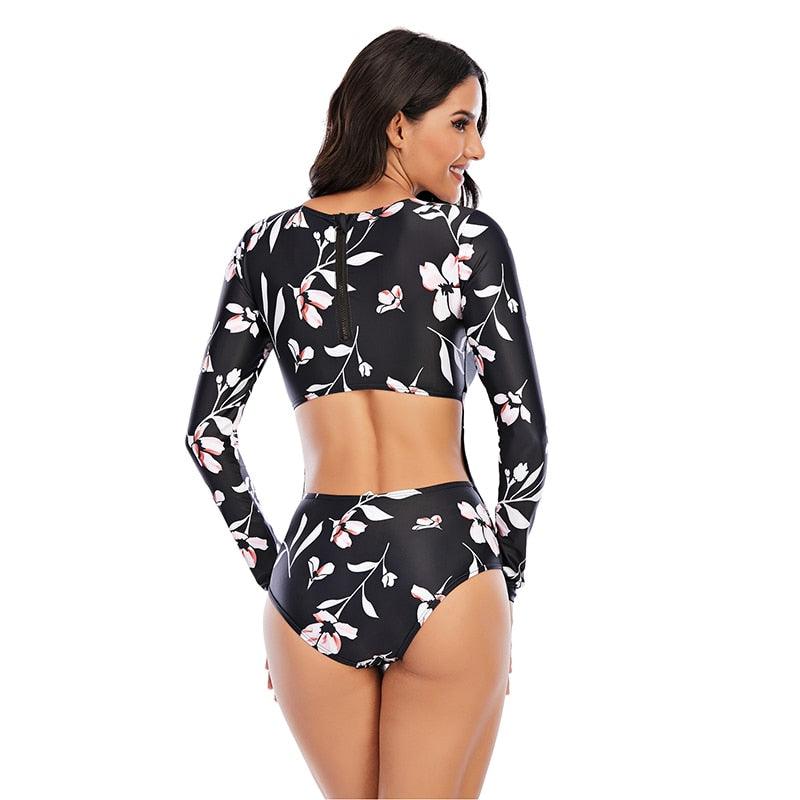 Surfing Swimsuit For Women Bikini Long Sleeve Swimwear Tiger Print Push Up Summer Bath Suit Two Piece Surfing Rash Guard Bikini Long Sleeve Swimsuit Set - DEA collection