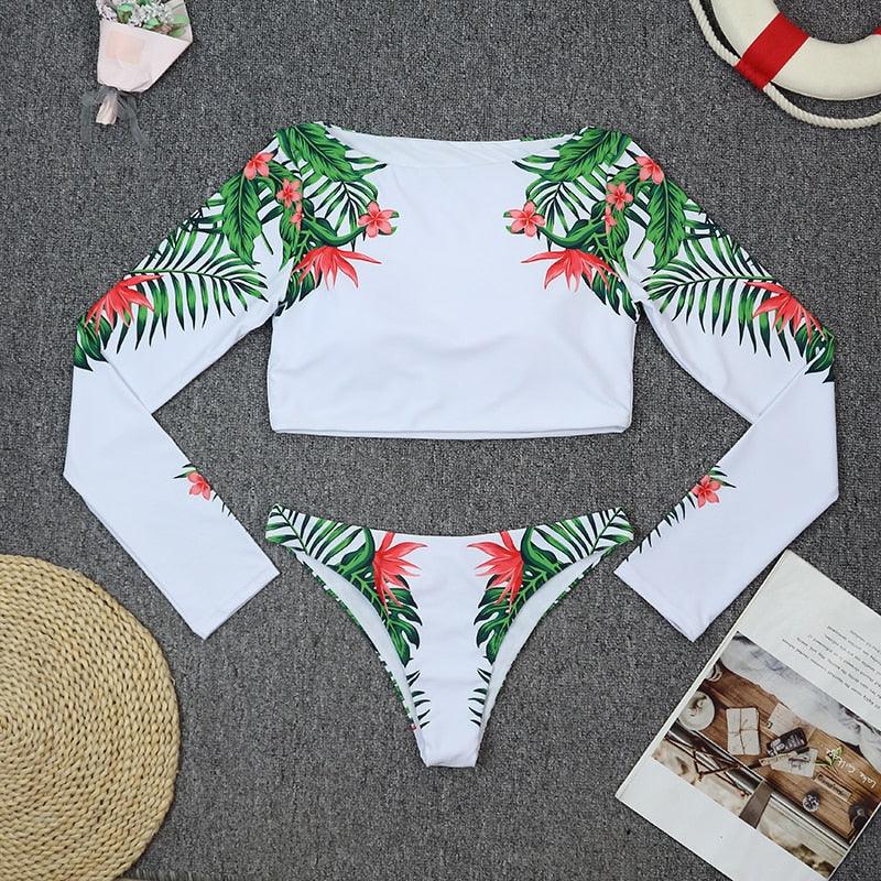 Surfing Swimsuit For Women Bikini Long Sleeve Swimwear Tiger Print Push Up Summer Bath Suit Two Piece Surfing Rash Guard Bikini Long Sleeve Swimsuit Set - DEA collection