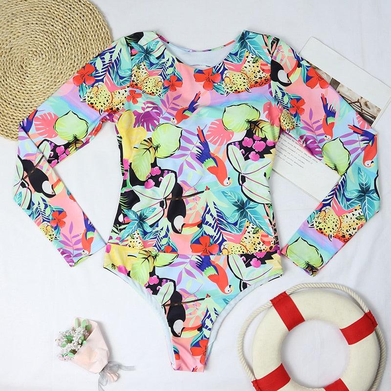 Surfing Swimsuit For Women Bikini Long Sleeve Swimwear Tiger Print Push Up Summer Bath Suit Two Piece Surfing Rash Guard Bikini Long Sleeve Swimsuit Set - DEA collection