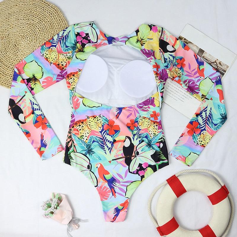 Surfing Swimsuit For Women Bikini Long Sleeve Swimwear Tiger Print Push Up Summer Bath Suit Two Piece Surfing Rash Guard Bikini Long Sleeve Swimsuit Set - DEA collection