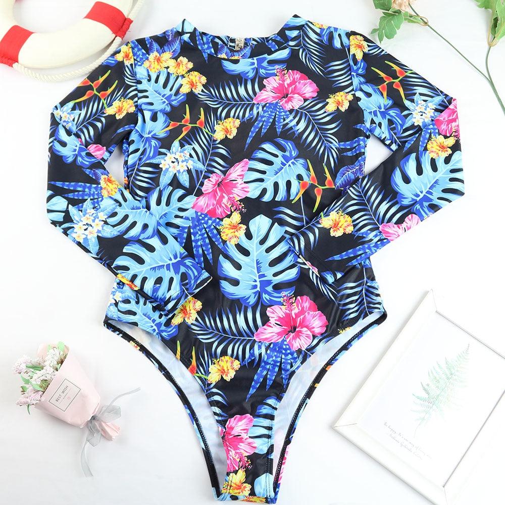 Surfing Swimsuit For Women Bikini Long Sleeve Swimwear Tiger Print Push Up Summer Bath Suit Two Piece Surfing Rash Guard Bikini Long Sleeve Swimsuit Set - DEA collection