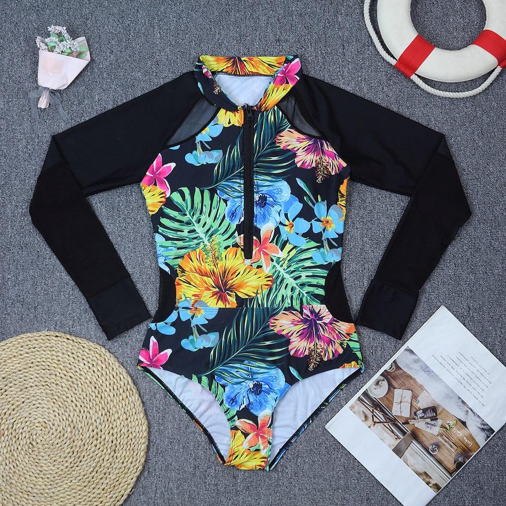 Surfing Swimsuit For Women Bikini Long Sleeve Swimwear Tiger Print Push Up Summer Bath Suit Two Piece Surfing Rash Guard Bikini Long Sleeve Swimsuit Set - DEA collection
