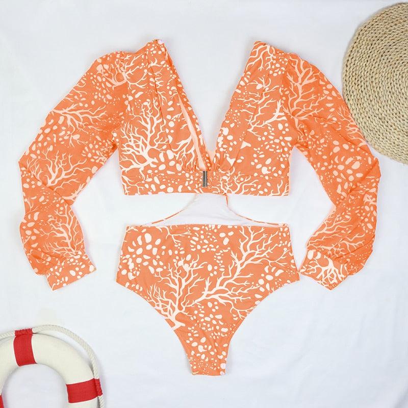 Surfing Swimsuit For Women Bikini Long Sleeve Swimwear Tiger Print Push Up Summer Bath Suit Two Piece Surfing Rash Guard Bikini Long Sleeve Swimsuit Set - DEA collection