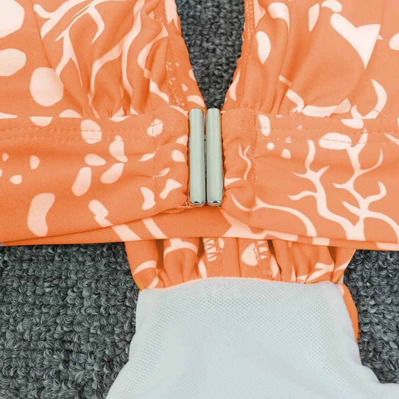 Surfing Swimsuit For Women Bikini Long Sleeve Swimwear Tiger Print Push Up Summer Bath Suit Two Piece Surfing Rash Guard Bikini Long Sleeve Swimsuit Set - DEA collection
