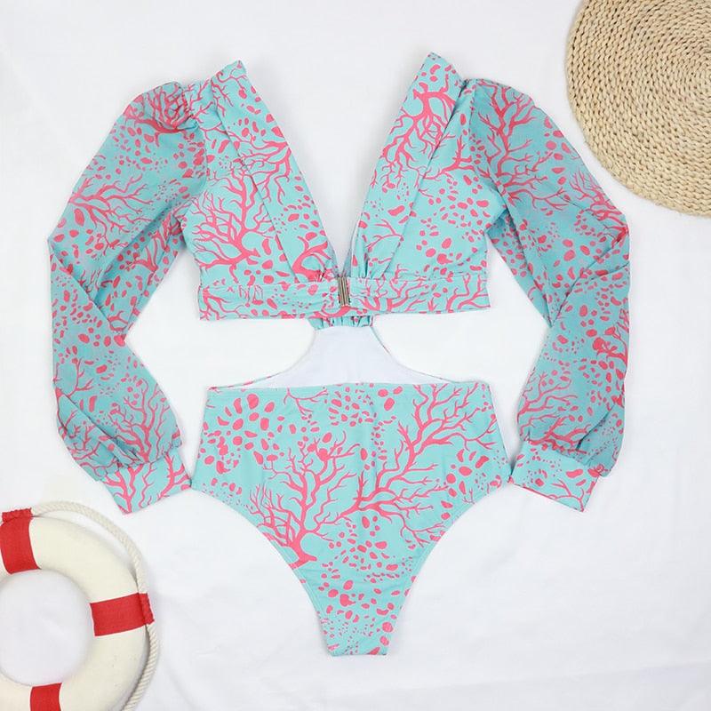 Surfing Swimsuit For Women Bikini Long Sleeve Swimwear Tiger Print Push Up Summer Bath Suit Two Piece Surfing Rash Guard Bikini Long Sleeve Swimsuit Set - DEA collection