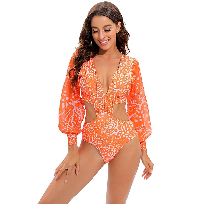 Surfing Swimsuit For Women Bikini Long Sleeve Swimwear Tiger Print Push Up Summer Bath Suit Two Piece Surfing Rash Guard Bikini Long Sleeve Swimsuit Set - DEA collection
