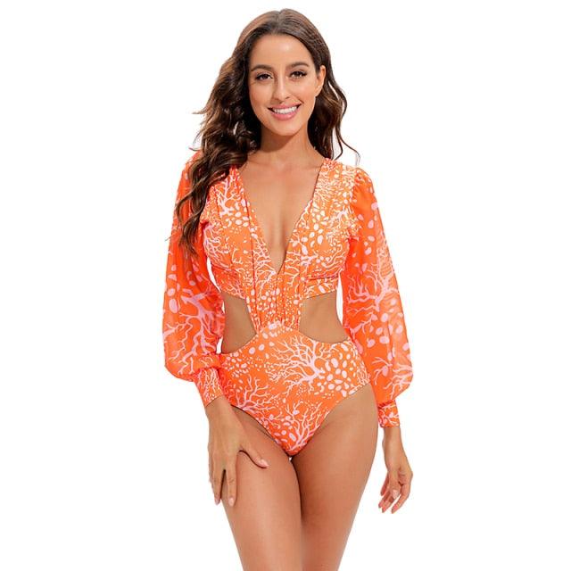 Surfing Swimsuit For Women Bikini Long Sleeve Swimwear Tiger Print Push Up Summer Bath Suit Two Piece Surfing Rash Guard Bikini Long Sleeve Swimsuit Set - DEA collection