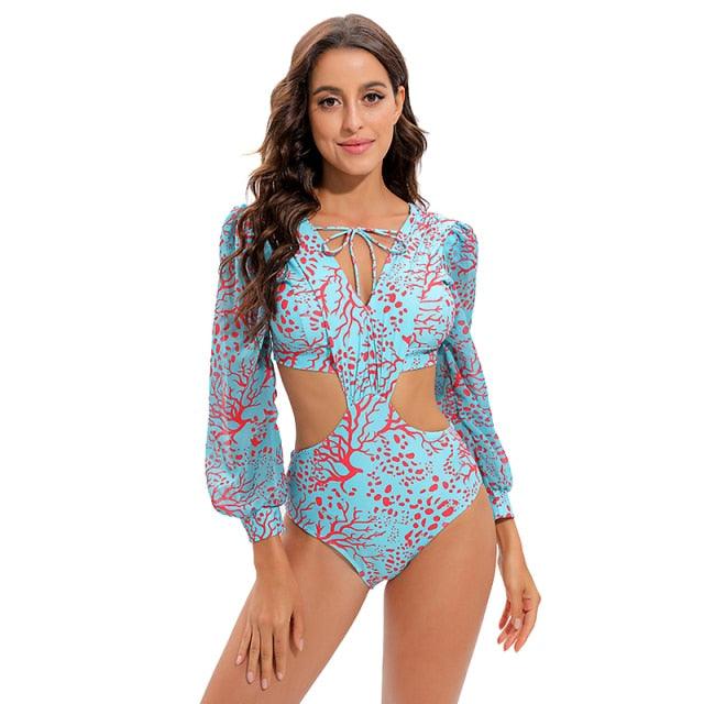 Surfing Swimsuit For Women Bikini Long Sleeve Swimwear Tiger Print Push Up Summer Bath Suit Two Piece Surfing Rash Guard Bikini Long Sleeve Swimsuit Set - DEA collection