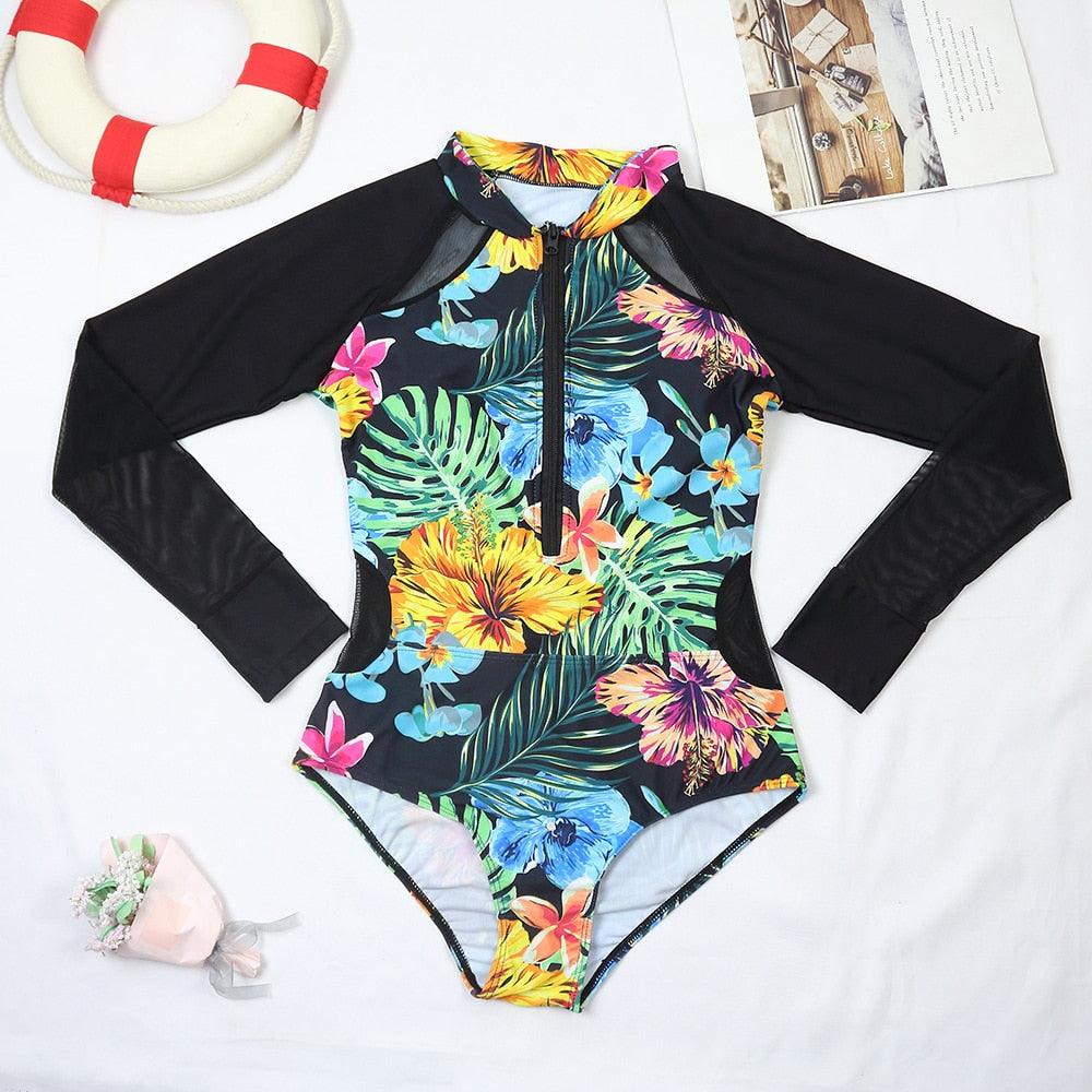 Surfing Swimsuit For Women Bikini Long Sleeve Swimwear Tiger Print Push Up Summer Bath Suit Two Piece Surfing Rash Guard Bikini Long Sleeve Swimsuit Set - DEA collection