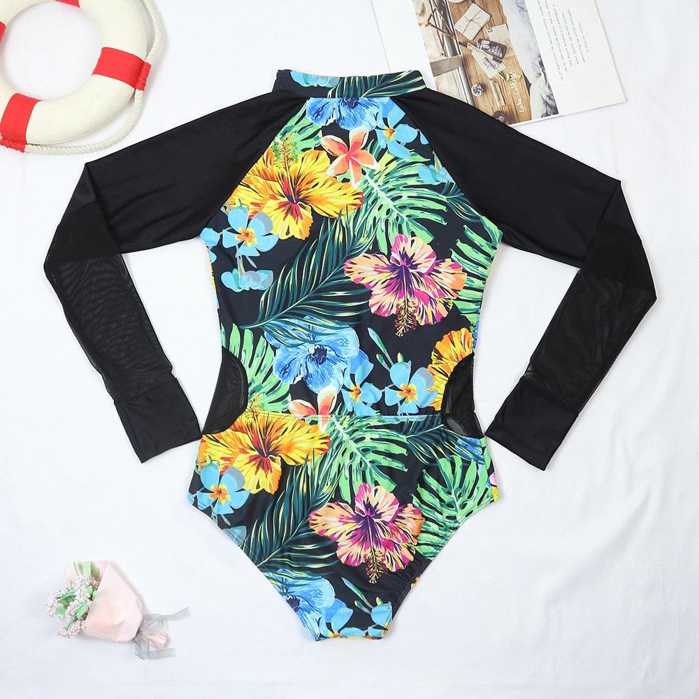 Surfing Swimsuit For Women Bikini Long Sleeve Swimwear Tiger Print Push Up Summer Bath Suit Two Piece Surfing Rash Guard Bikini Long Sleeve Swimsuit Set - DEA collection