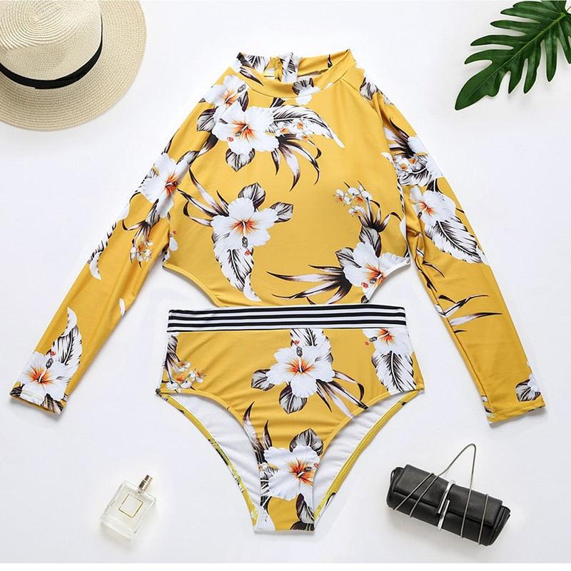 Surfing Swimsuit For Women Bikini Long Sleeve Swimwear Tiger Print Push Up Summer Bath Suit Two Piece Surfing Rash Guard Bikini Long Sleeve Swimsuit Set - DEA collection