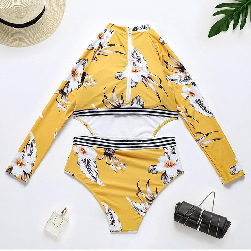 Surfing Swimsuit For Women Bikini Long Sleeve Swimwear Tiger Print Push Up Summer Bath Suit Two Piece Surfing Rash Guard Bikini Long Sleeve Swimsuit Set - DEA collection