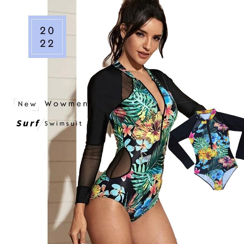 Surfing Swimsuit For Women Bikini Long Sleeve Swimwear Tiger Print Push Up Summer Bath Suit Two Piece Surfing Rash Guard Bikini Long Sleeve Swimsuit Set - DEA collection