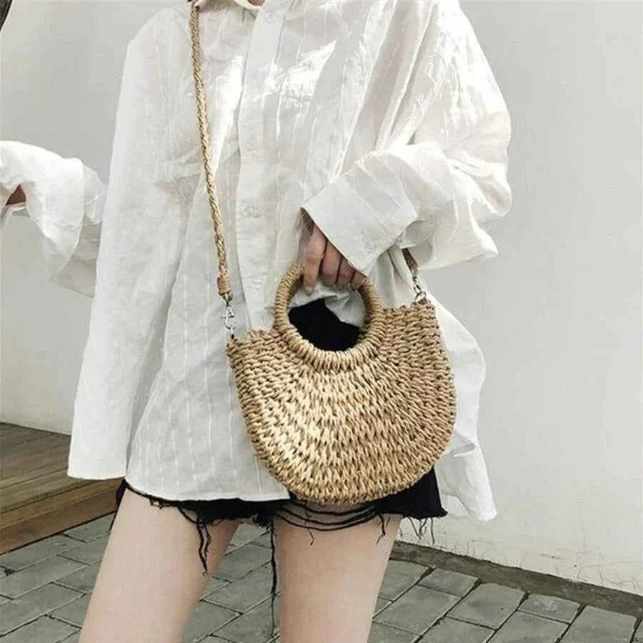 Summer Straw Bags: Top Handle Semi Circle Straw Bag