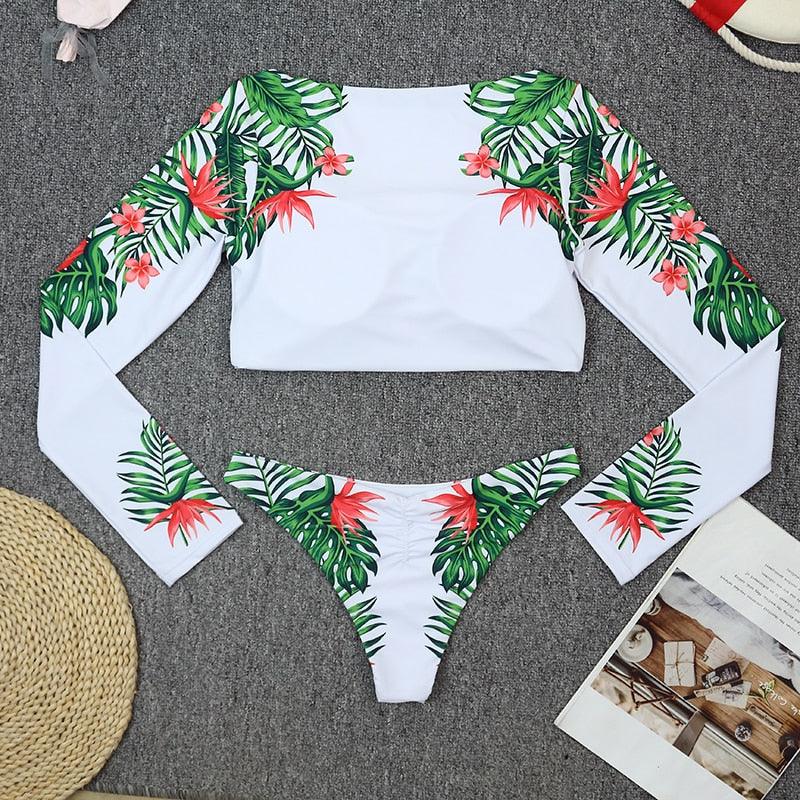Surfing Swimsuit For Women Bikini Long Sleeve Swimwear Tiger Print Push Up Summer Bath Suit Two Piece Surfing Rash Guard Bikini Long Sleeve Swimsuit Set - DEA collection