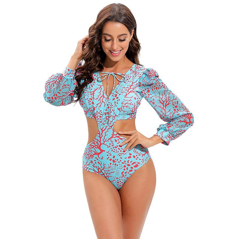 Surfing Swimsuit For Women Bikini Long Sleeve Swimwear Tiger Print Push Up Summer Bath Suit Two Piece Surfing Rash Guard Bikini Long Sleeve Swimsuit Set - DEA collection