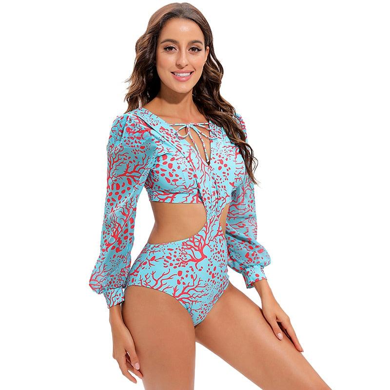 Surfing Swimsuit For Women Bikini Long Sleeve Swimwear Tiger Print Push Up Summer Bath Suit Two Piece Surfing Rash Guard Bikini Long Sleeve Swimsuit Set - DEA collection