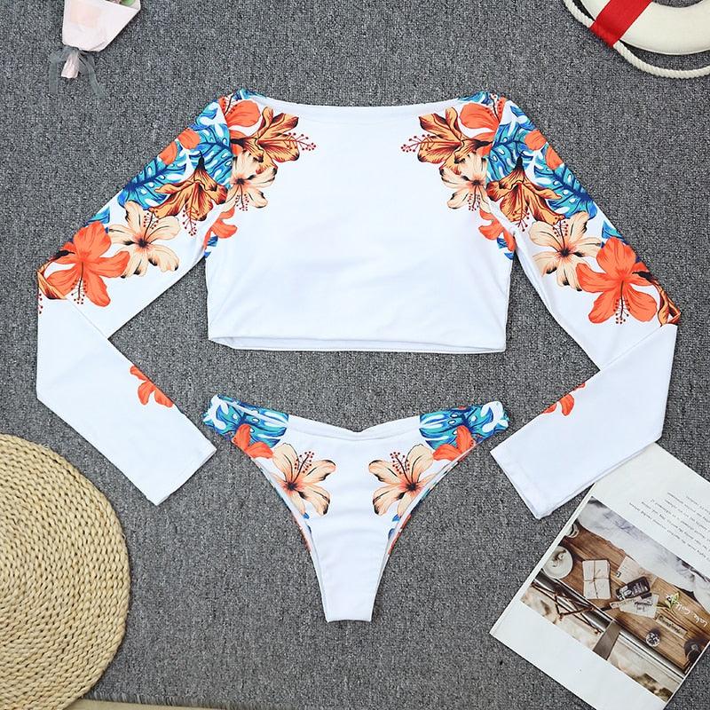 Surfing Swimsuit For Women Bikini Long Sleeve Swimwear Tiger Print Push Up Summer Bath Suit Two Piece Surfing Rash Guard Bikini Long Sleeve Swimsuit Set - DEA collection
