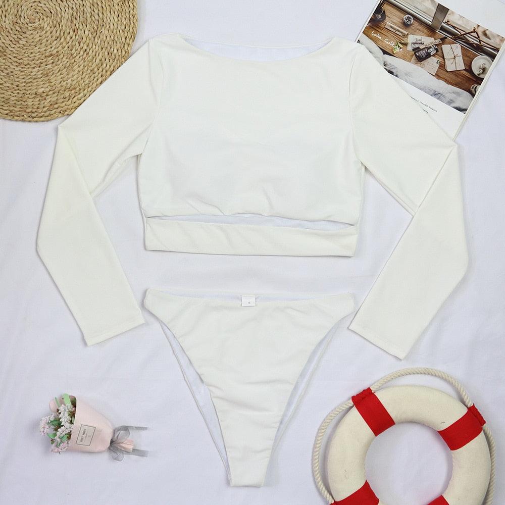 Surfing Swimsuit For Women Bikini Long Sleeve Swimwear Tiger Print Push Up Summer Bath Suit Two Piece Surfing Rash Guard Bikini Long Sleeve Swimsuit Set - DEA collection