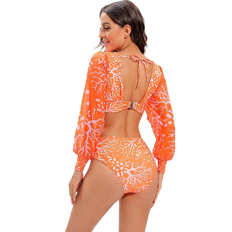 Surfing Swimsuit For Women Bikini Long Sleeve Swimwear Tiger Print Push Up Summer Bath Suit Two Piece Surfing Rash Guard Bikini Long Sleeve Swimsuit Set - DEA collection