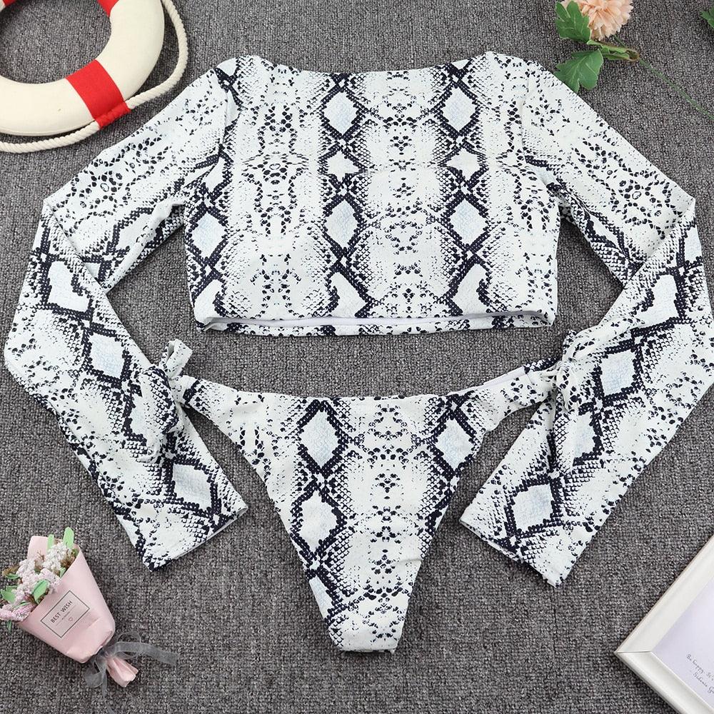 Surfing Swimsuit For Women Bikini Long Sleeve Swimwear Tiger Print Push Up Summer Bath Suit Two Piece Surfing Rash Guard Bikini Long Sleeve Swimsuit Set - DEA collection