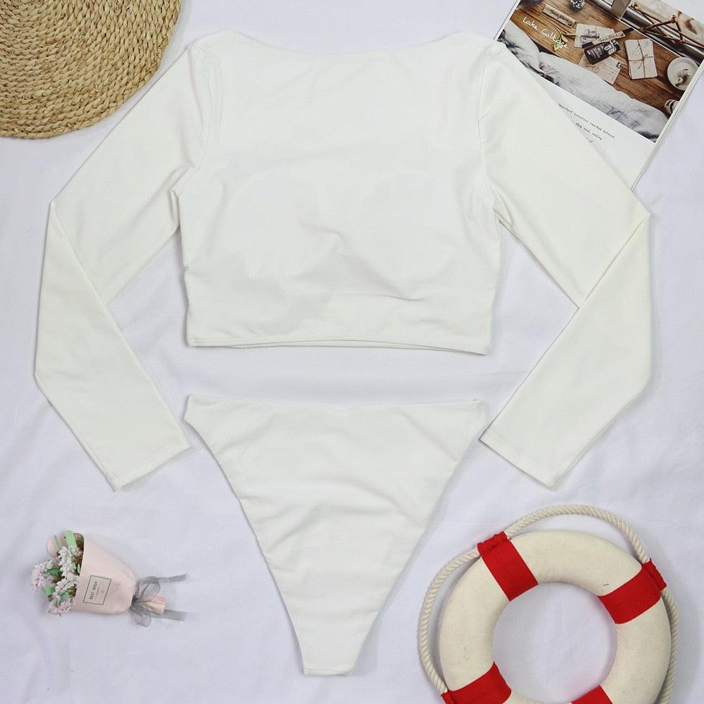 Surfing Swimsuit For Women Bikini Long Sleeve Swimwear Tiger Print Push Up Summer Bath Suit Two Piece Surfing Rash Guard Bikini Long Sleeve Swimsuit Set - DEA collection