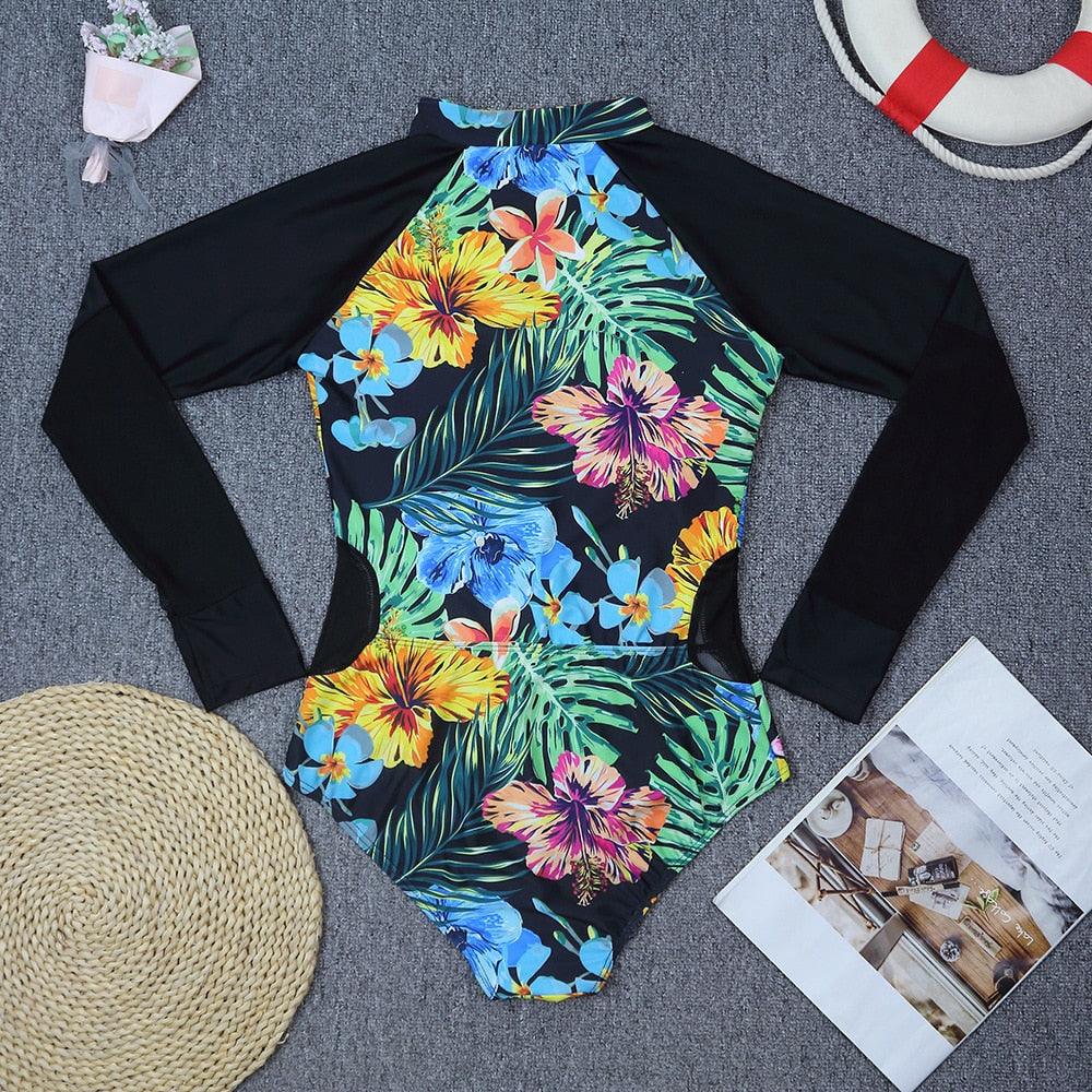 Surfing Swimsuit For Women Bikini Long Sleeve Swimwear Tiger Print Push Up Summer Bath Suit Two Piece Surfing Rash Guard Bikini Long Sleeve Swimsuit Set - DEA collection