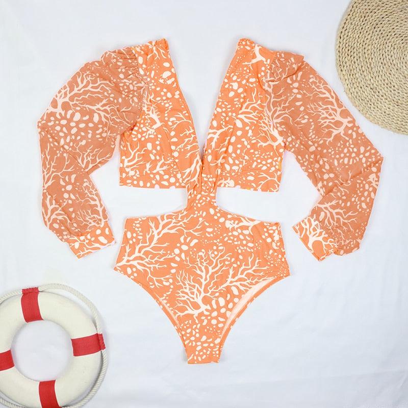 Surfing Swimsuit For Women Bikini Long Sleeve Swimwear Tiger Print Push Up Summer Bath Suit Two Piece Surfing Rash Guard Bikini Long Sleeve Swimsuit Set - DEA collection
