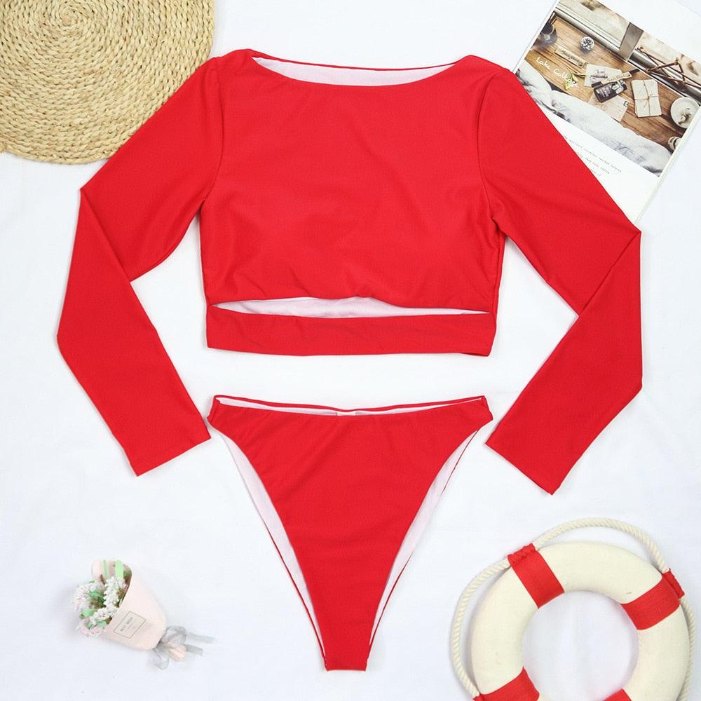 Surfing Swimsuit For Women Bikini Long Sleeve Swimwear Tiger Print Push Up Summer Bath Suit Two Piece Surfing Rash Guard Bikini Long Sleeve Swimsuit Set - DEA collection