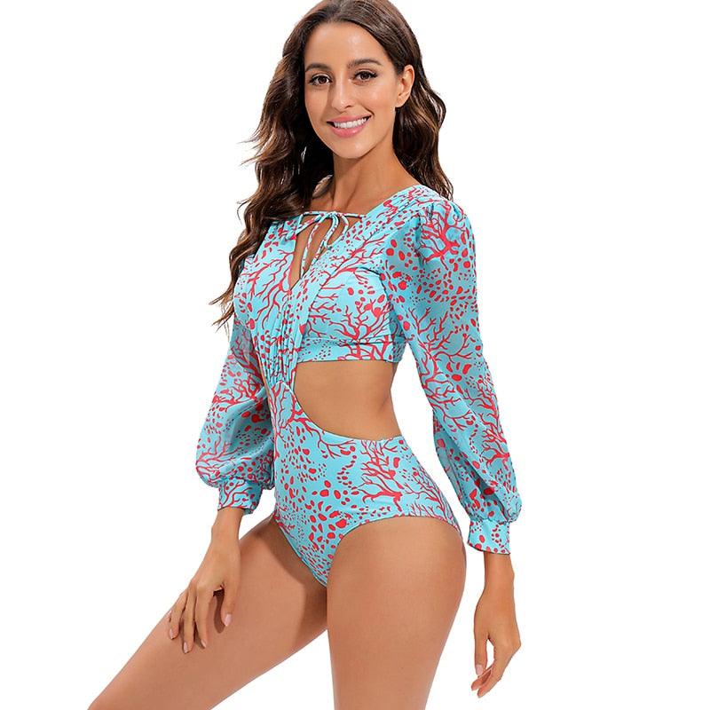 Surfing Swimsuit For Women Bikini Long Sleeve Swimwear Tiger Print Push Up Summer Bath Suit Two Piece Surfing Rash Guard Bikini Long Sleeve Swimsuit Set - DEA collection